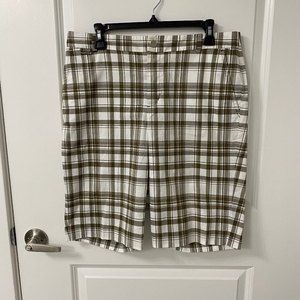 L-RL LAUREN ACTIVE RALPH LAUREN BROWN /WHITE PLAID SHORTS. Size 10